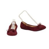 Prada Burgundy Suede Leather Round Toe Bow Logo Ballerina Flats Shoes 36.5