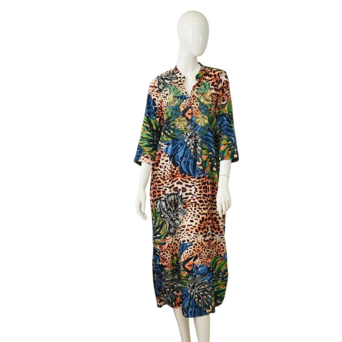 Antica Sartoria Beaded Floral Leopard Print Silk Blend Summer Tunic dress size M