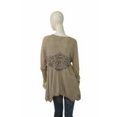 High Beige Flowers Wool Alpaca Sweater Pullover Knit Long Top size M