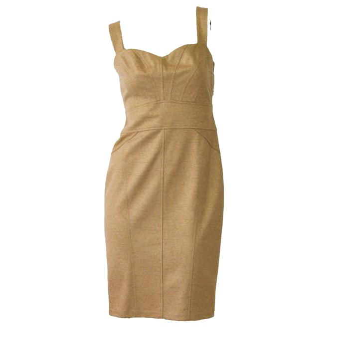 DVF Diane Von Furstenberg Jiwon Beige Gold Woolen Sleeveless Mini Dress size 6