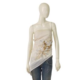 Cream Embroidery Sequins Strapless Triangle Handkerchief Tie Top