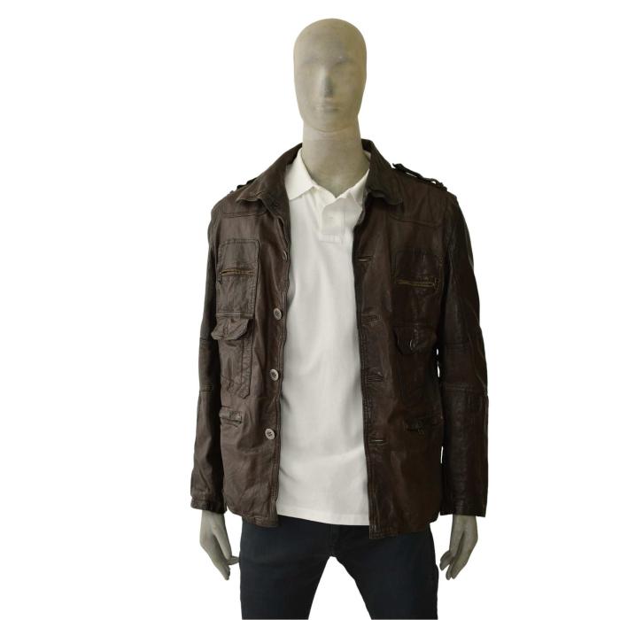 B2 Cats & Moon Back Brown leather Button Front Men Leather Jacket size S