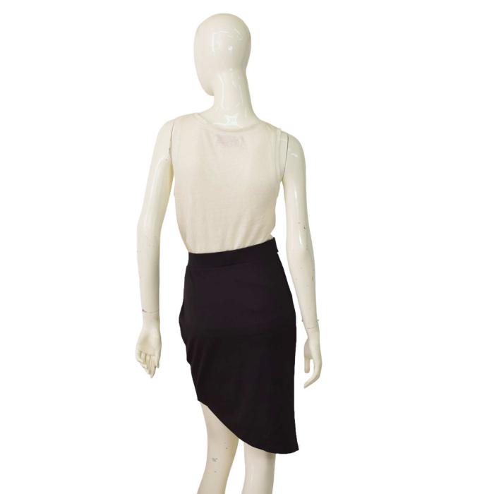 Lanston Black Stretch Elasticated Asymmetric Length Skirt White Stripe size M