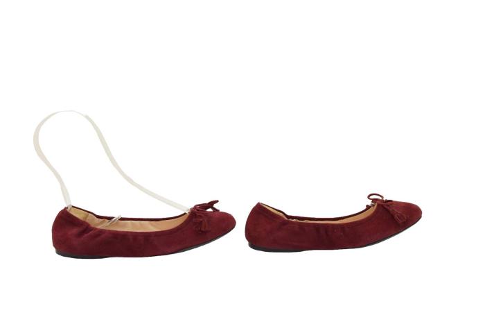 Prada Burgundy Suede Leather Round Toe Bow Logo Ballerina Flats Shoes 36.5