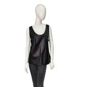 Michael Kors Collection Black Leather Back Zipper Sleeveless Tank Top size M