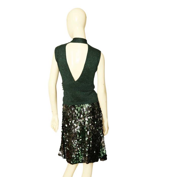 Alessandro Dell' Acqua Glittery Green Sleeveless Tie Neck Top Blouse size 44