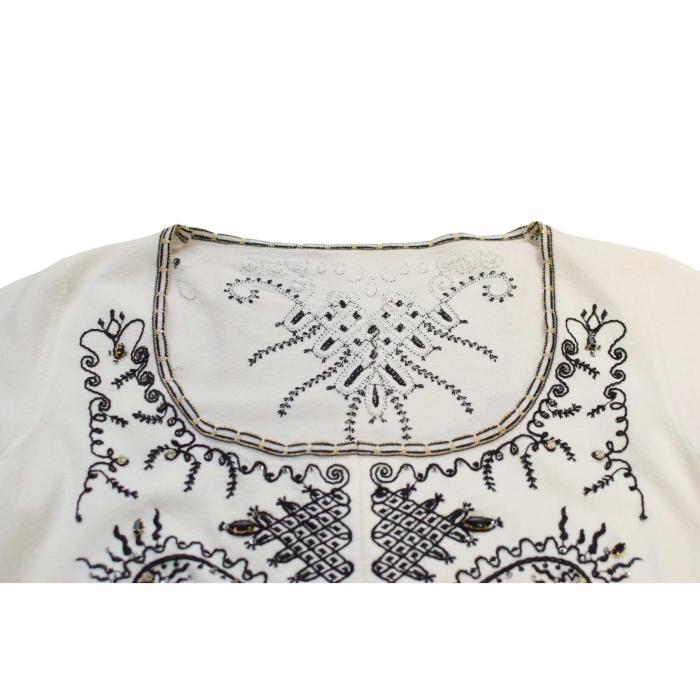 Roberto Cavalli Class Off White & Black Embroidered  Beaded  Blouse Top sz 46