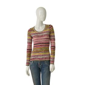 Missoni Multicolor Stripes Knit Fitted Top Long Sleeves Blouse size 40