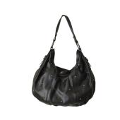 Hogan Black Leather Silver Tone Studs Shoulder Strap Handbag Zipper top Hobo Bag