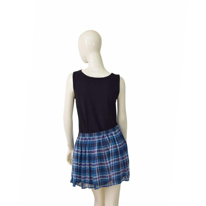 Hollister Blue Check Pleated Elastic Waist Mini Length Skirt Size L , new