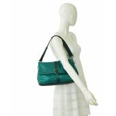 Burberry Green Crocodile Embossed Leather Fold Over Handbag Shoulder Bag w. Clip