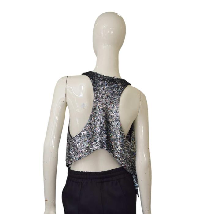 Isabel Marant fully sequined Silver Metallic Gillet vest Open top size 1