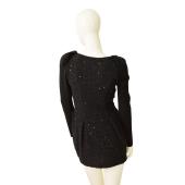 Alexander McQueen Black Knit Sequins Long Sleeves mini Dress size 38 w. Bow