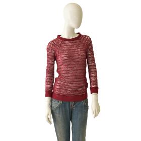 Isabel Marant Burgundy Perforated Elastic Sheer Fitted Blouse Top size 3