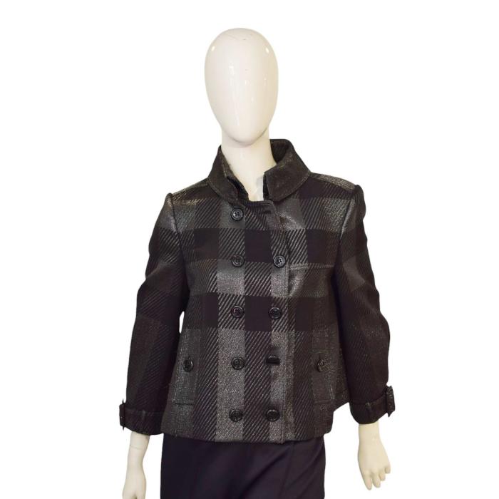 Burberry Plaid print gray metallic short womans jacket coat US 8, IT 42