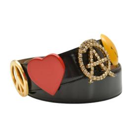 Moschino Black Leather Large Charms Heart Smile Peace Crystals size 46