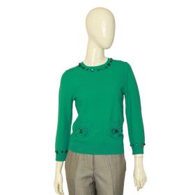 Marc Jacobs Green 100% Wool Knit Pockets  $ Bows Beaded Sweater Top size M