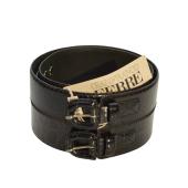 Gianfranco Ferre Woman's Black Leather Crocodile Embossed two Buckles Wide Belt sz 85/ 34