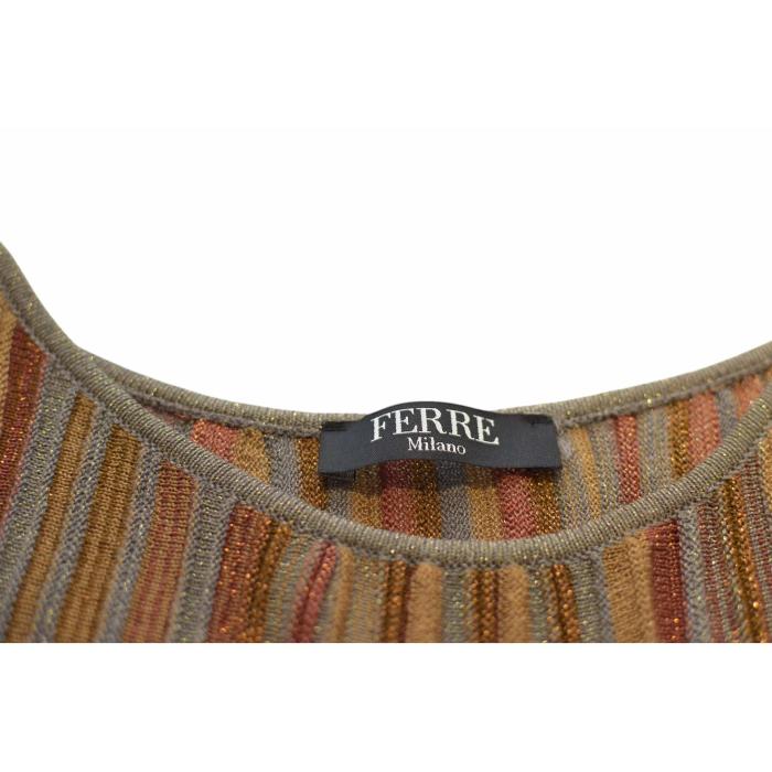 FERRE Striped Earthly Hues w. Metallic Shine Sleeveless Knit mini Dress size XS