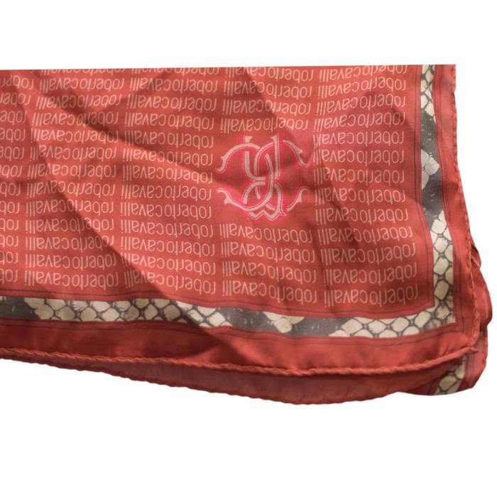Roberto Cavalli Ecaille Red Logo 100% Silk Long Rectangle Scarf Foulard Wrap