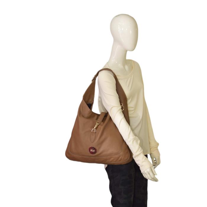 GUCCI New Jackie Brown Leather Tassels Large Hobo Shoulder Bag Handbag