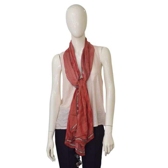 Roberto Cavalli Ecaille Red Logo 100% Silk Long Rectangle Scarf Foulard Wrap