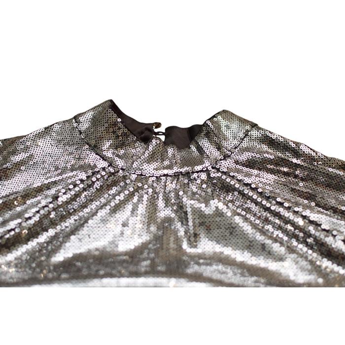 R+A Silver Fully Sequined High Neckline A- Line Wide Sleeves Blouse Top