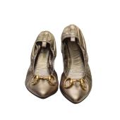 Gucci Bronze Color Leather Gold Tone Horsebit Pointed Ballerina Shoes size 39