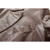 Roberto Cavalli Brown Distressed Leather Button Front Blazer Jacket size S