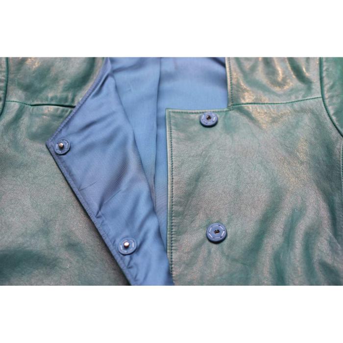 Jo Peters Teal Color Leather Long Sleeves Snap Button Short Jacket size S