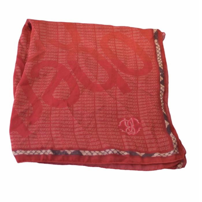 Roberto Cavalli Ecaille Red Logo 100% Silk Long Rectangle Scarf Foulard Wrap