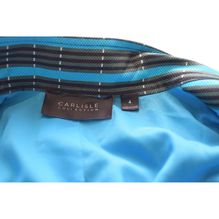 Carlisle Blue Green & Black Check Cotton Button Front Blazer Jacket size 4