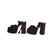 Yves Saint Laurent YSL Paige  145mm black suede platform sandals heels suede size 39