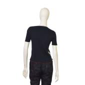 CHANEL 04P Black Cotton Knit Ribbed Short Sleeve V Neckline T-shirt Blouse Top 38