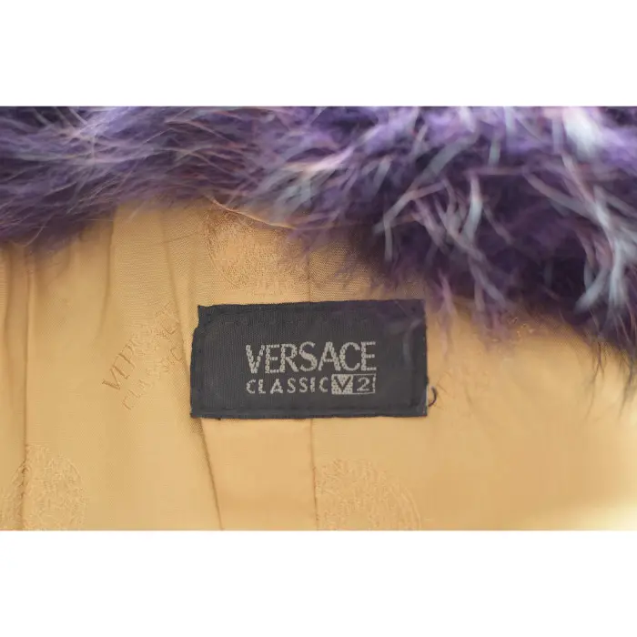 Versace Classic V2 Purple Fur Open Front Jacket Pockets size 42