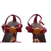 Louis Vuitton Fuchsia Pink Patent Leather Wooden Heel Sandals Ankle Strap 39,5