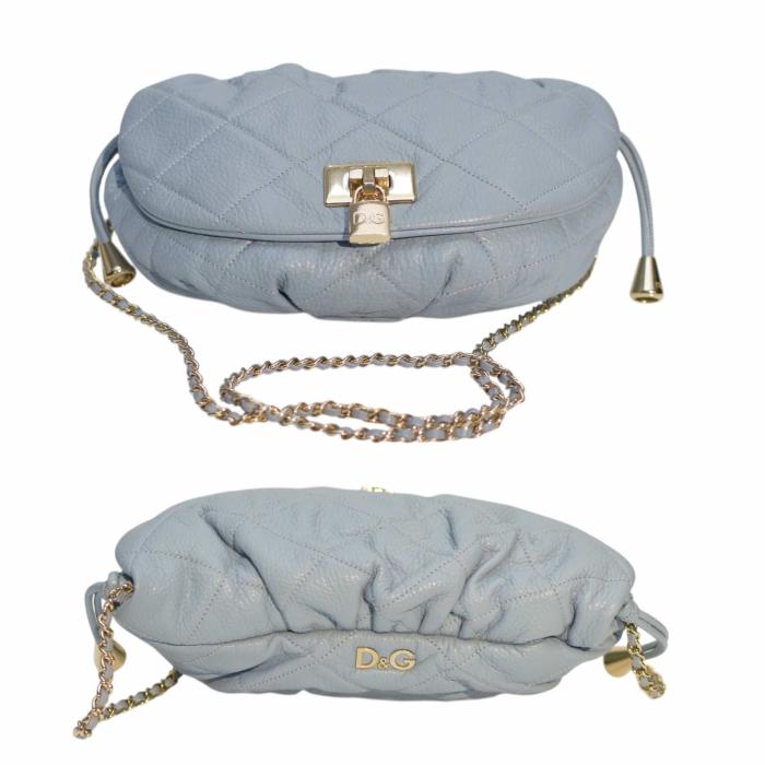 Dolce & Gabbana Vlada Blue Quilted Leather Flap Top Chain Crossbody Shoulder Bag