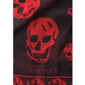 Alexander McQueen Black w. Red Skulls & Logo Print Large Scarf