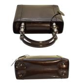 Christian Dior Vintage Dark Brown / Purple Patent Leather Maris Pearl Handbag 