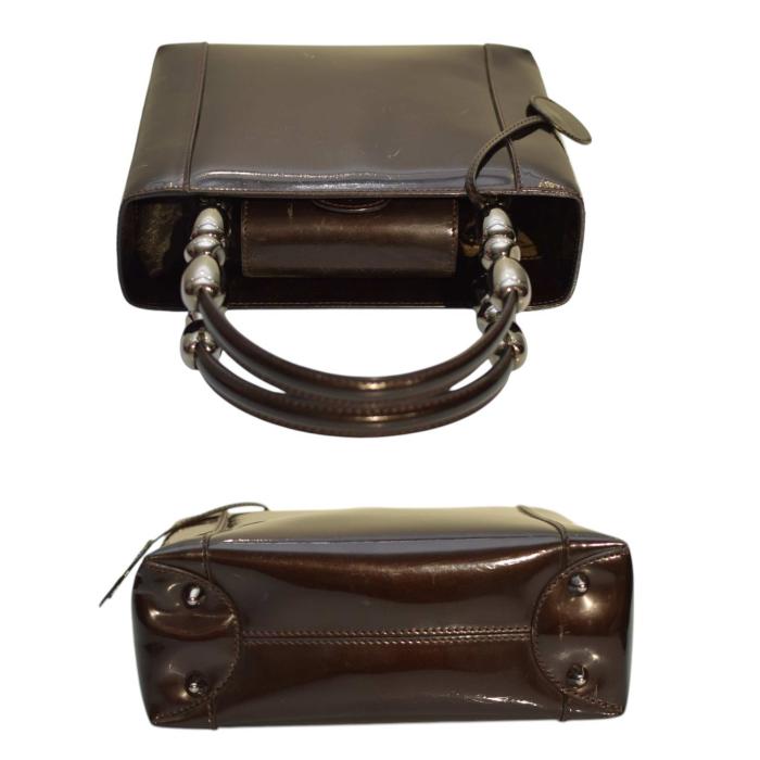 Christian Dior Vintage Dark Brown / Purple Patent Leather Maris Pearl Handbag 