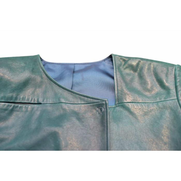 Jo Peters Teal Color Leather Long Sleeves Snap Button Short Jacket size S