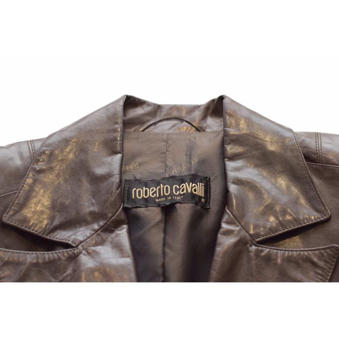 Roberto Cavalli Brown Distressed Leather Button Front Blazer Jacket size S