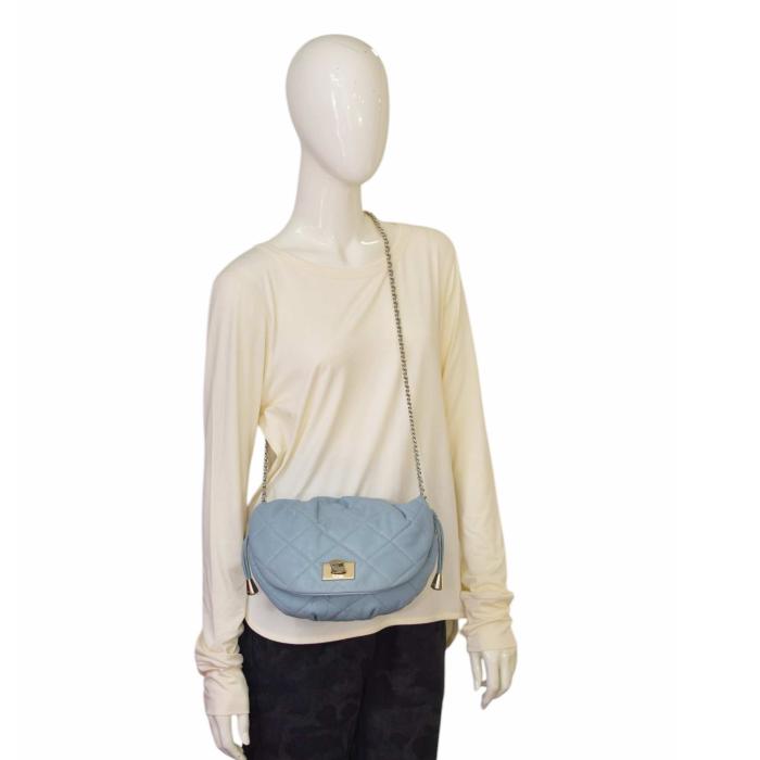 Dolce & Gabbana Vlada Blue Quilted Leather Flap Top Chain Crossbody Shoulder Bag