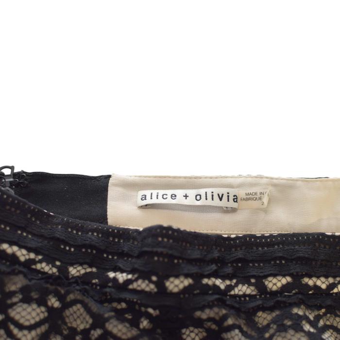 Alice + Olivia Black Elastic Sheer Lace Long Skirt Half Lined size 2 