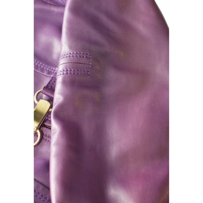 Gucci Purple Leather Zipper & Golden Clips High Neck Fitted Waist Jacket ( S )