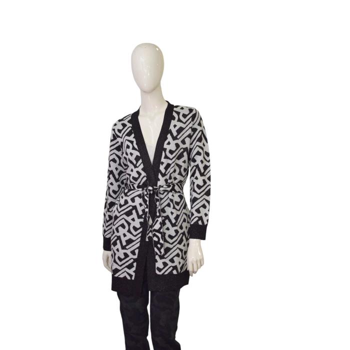 Alessandro Dell'Acqua Black & White Shiny Knit Belted Long Cardi Cardigan size S