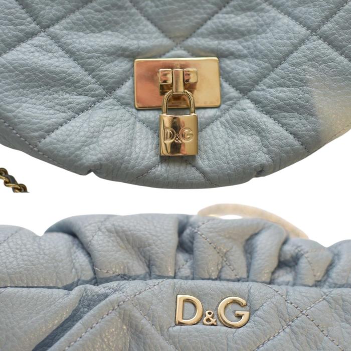 Dolce & Gabbana Vlada Blue Quilted Leather Flap Top Chain Crossbody Shoulder Bag