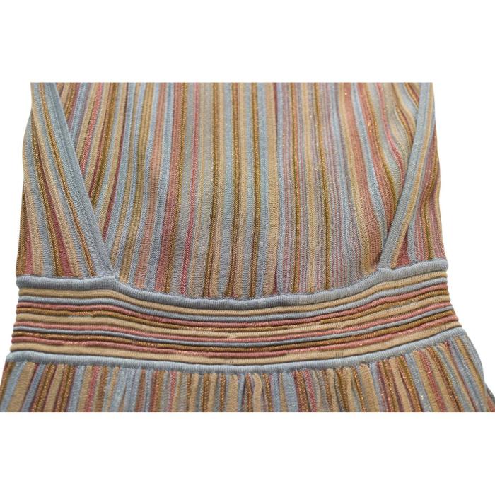 FERRE Striped Earthly Hues w. Metallic Shine Sleeveless Knit mini Dress size XS