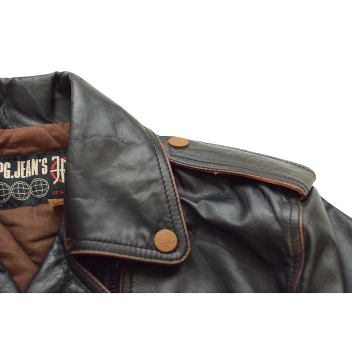 Jean Paul Gaultier JPG Jeans Black Distressed Leather Crop Biker Jacket size 44