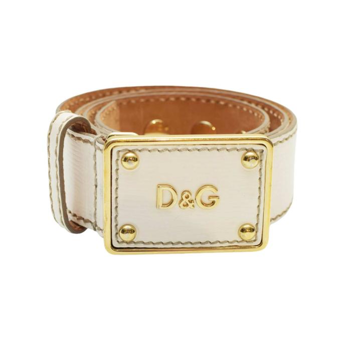 DOLCE & GABBANA WOMAN'S White Leather Gold Tone HW BELT Size 85 / 34